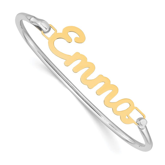 10K Yellow Gold Polished Name Plate on Sterling Silver Bangle