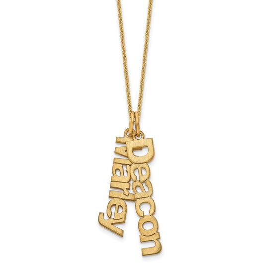 10K Yellow Gold Brushed 2 Name Charm Necklace