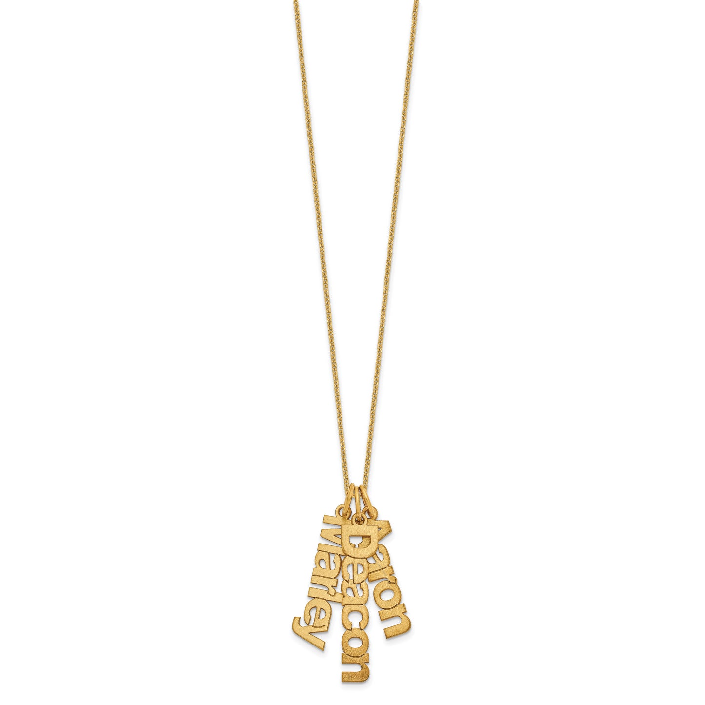 10K Yellow Gold Brushed 3 Name Charm Necklace