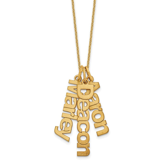 10K Yellow Gold Brushed 3 Name Charm Necklace