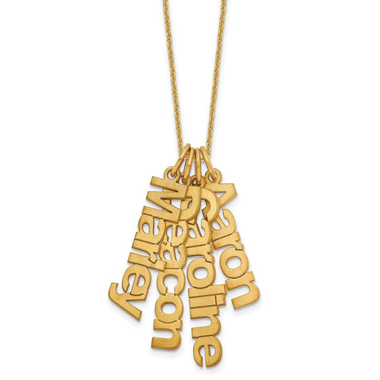10K Yellow Gold Brushed 4 Name Charm Necklace