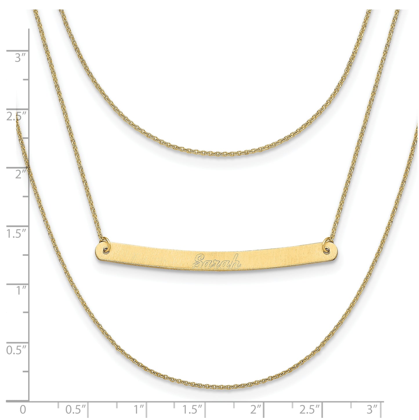 10K Yellow Or White Gold Brushed 3 Chain 1 Bar Necklace