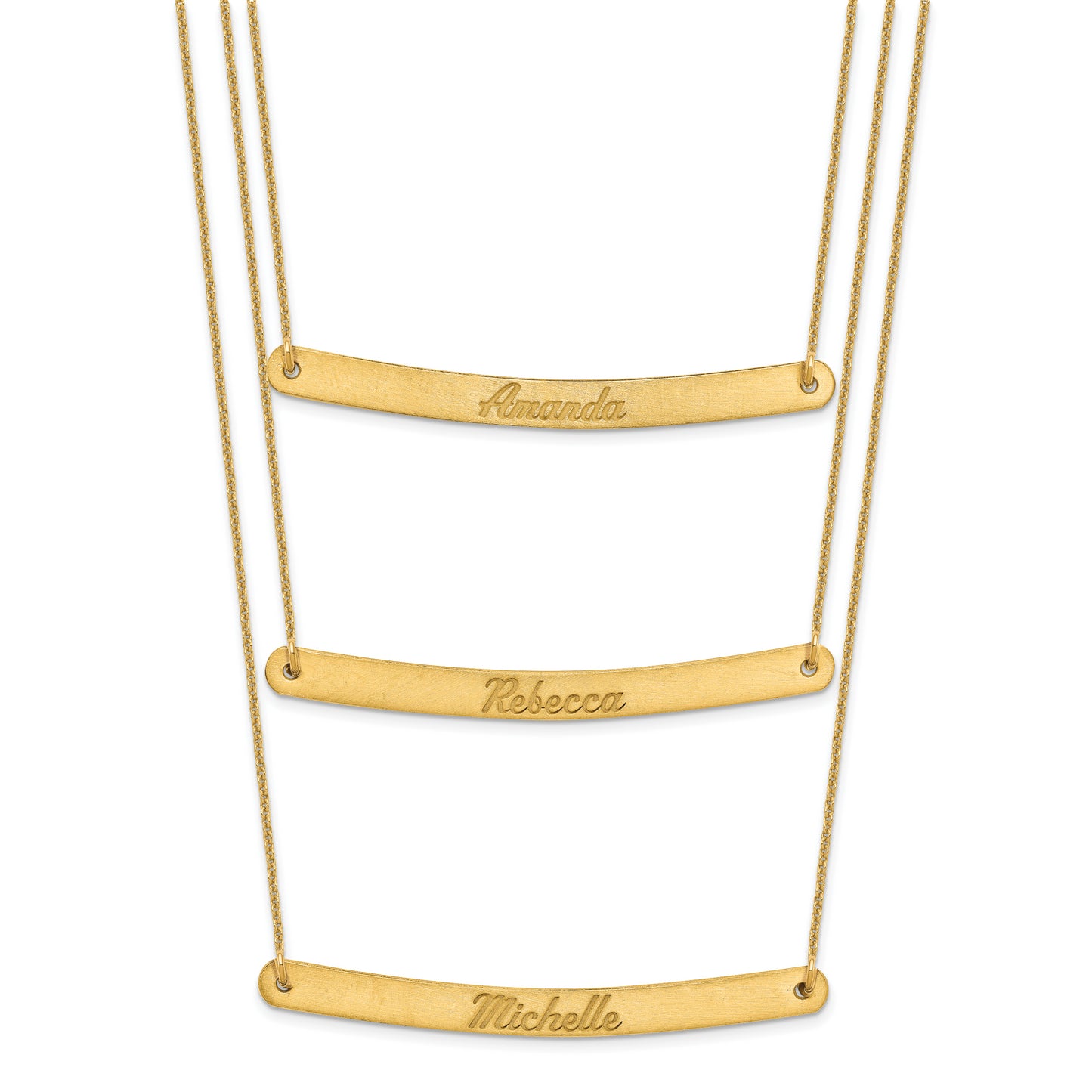 10K Yellow Gold Brushed 3 Chain 3 Bar Necklace