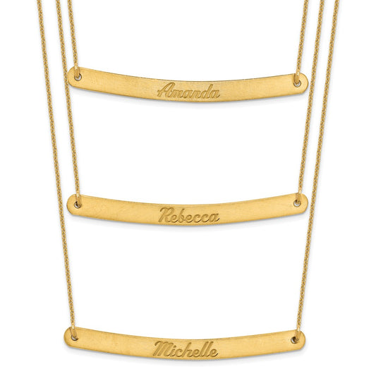 10K Yellow Gold Brushed 3 Chain 3 Bar Necklace