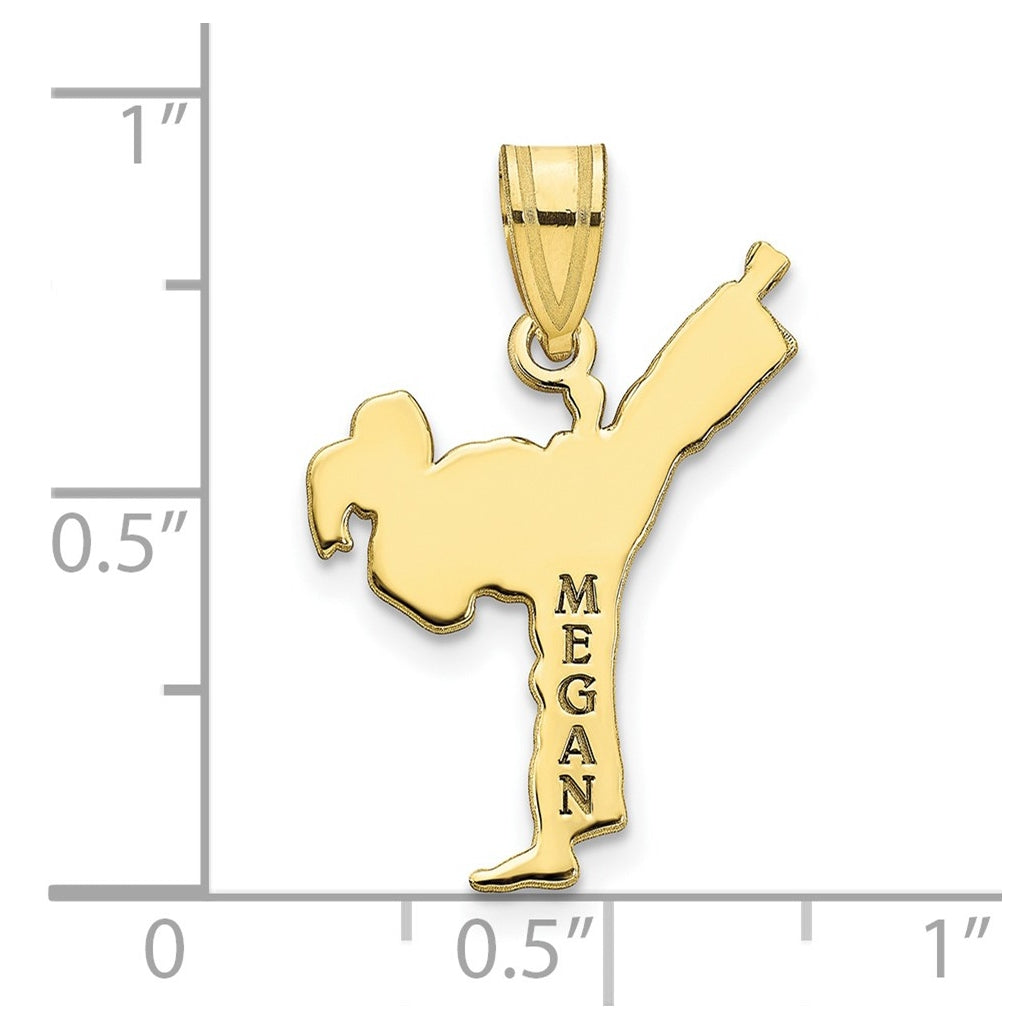 10K Yellow Or White Gold Personalized Girl Karate Pendant