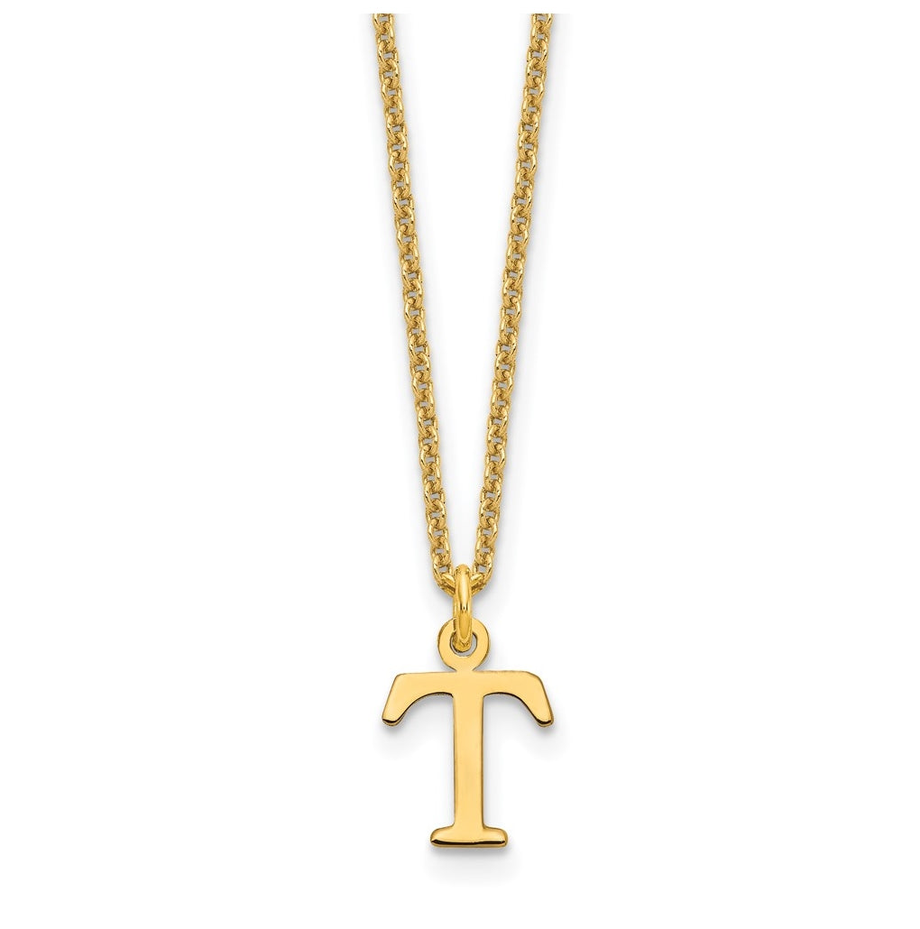 10K Yellow Gold Cutout Letter T Initial Necklace