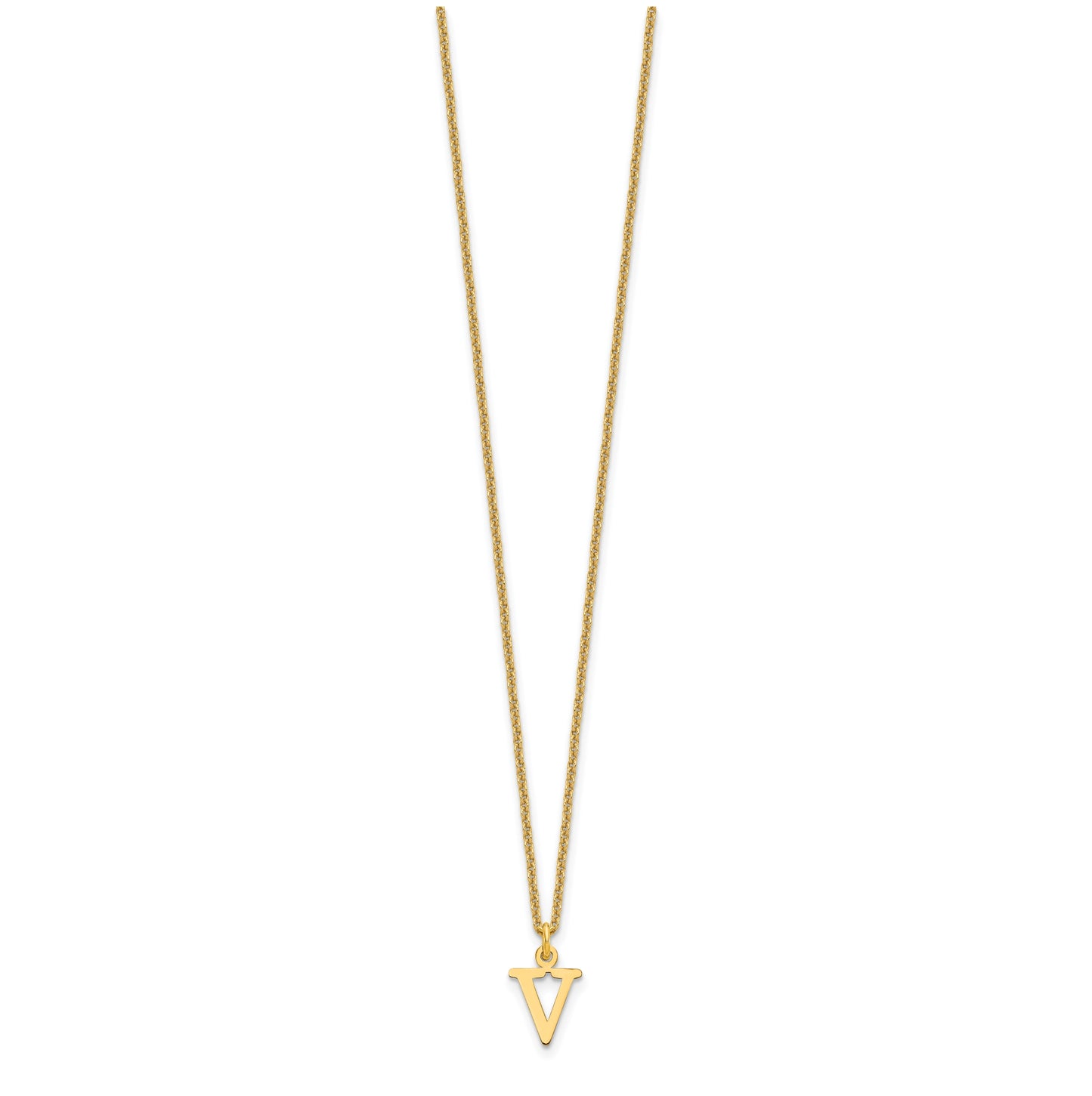 10K Yellow Gold Cutout Letter V Initial Necklace