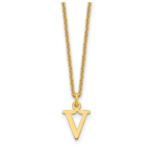 10K Yellow Gold Cutout Letter V Initial Necklace