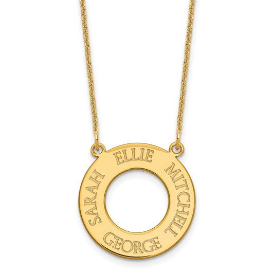 10K Yellow Gold Open Circle with 4 Names Necklace