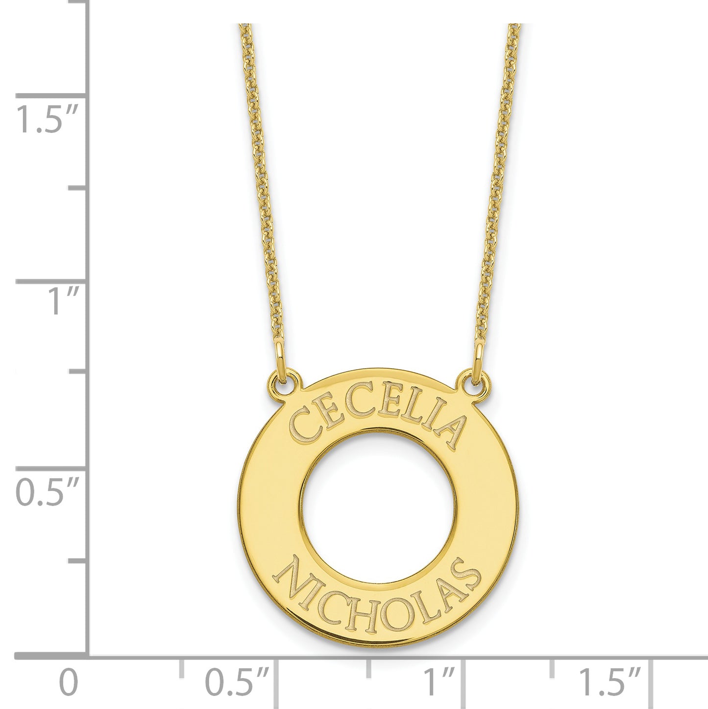 10K Yellow Gold Open Circle with 2 Names Necklace