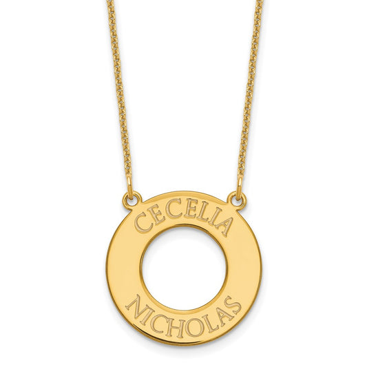 10K Yellow Gold Open Circle with 2 Names Necklace