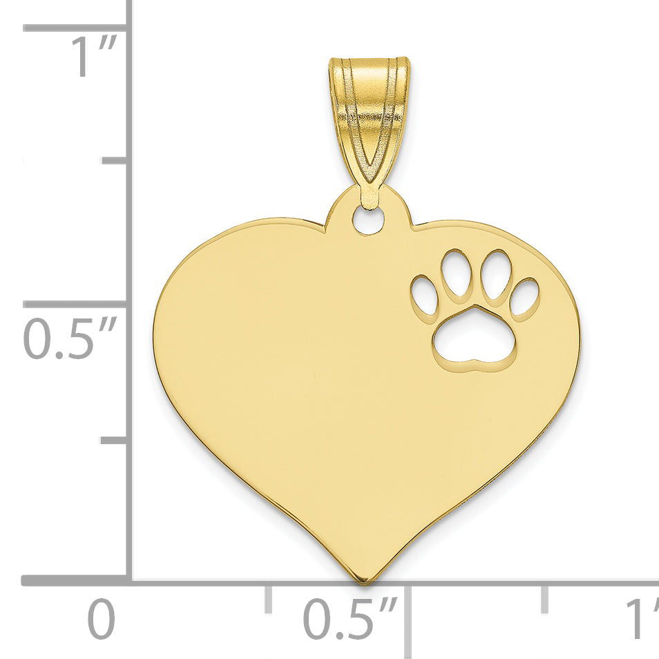 10K Yellow Gold Heart with Cut Out Paw Print Pendant