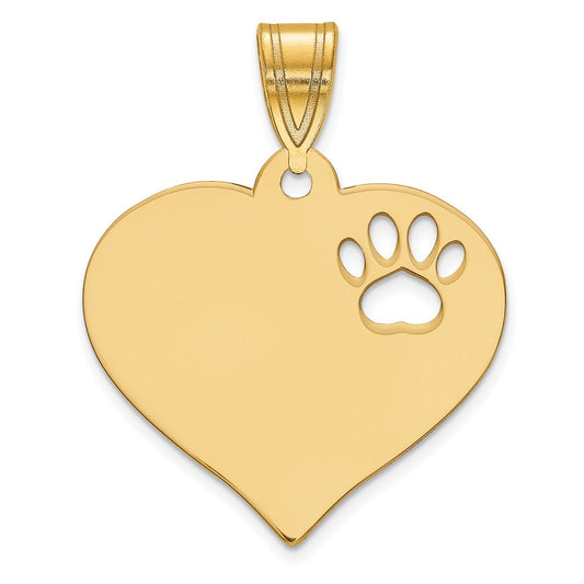 10K Yellow Gold Heart with Cut Out Paw Print Pendant