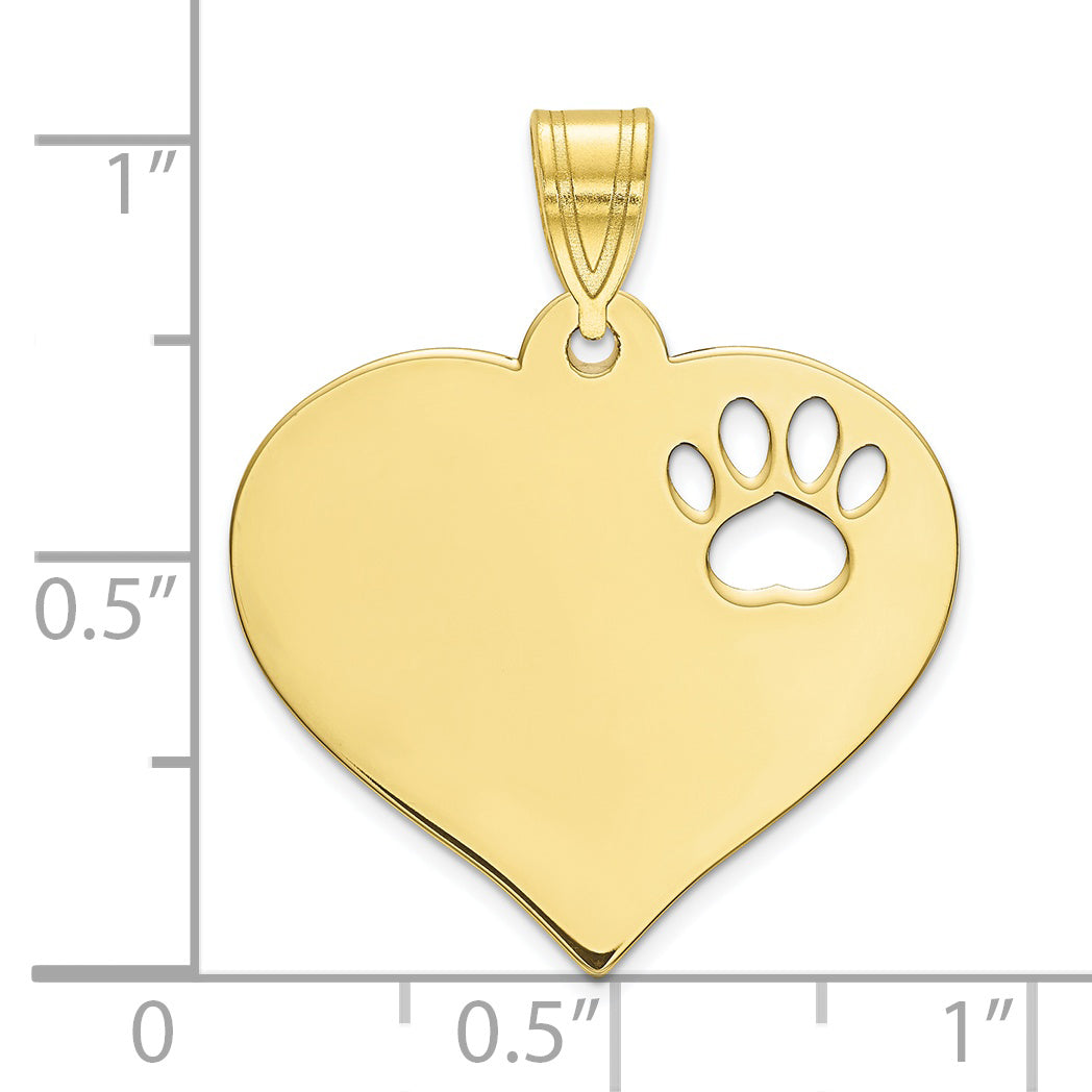 10K Yellow Gold Heart with Cut Out Paw Print Pendant