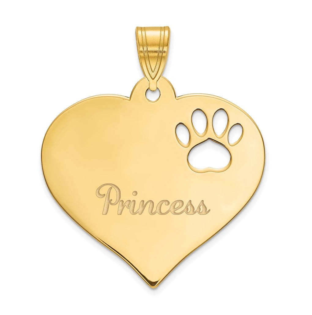10k Yellow Or White Gold Heart with Name and Paw Print Cut-out Pendant – Elegant Jewelry Gift for Birthday, Anniversary, Engagement, Wedding