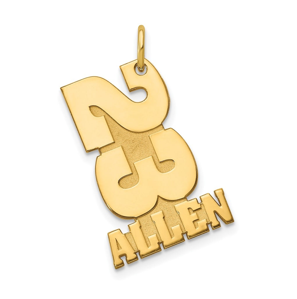10K Yellow Or White Gold Stacked Number and Name Charm
