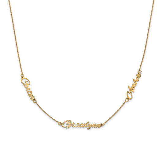 10K Yellow Gold Brushed 3 Name Necklace