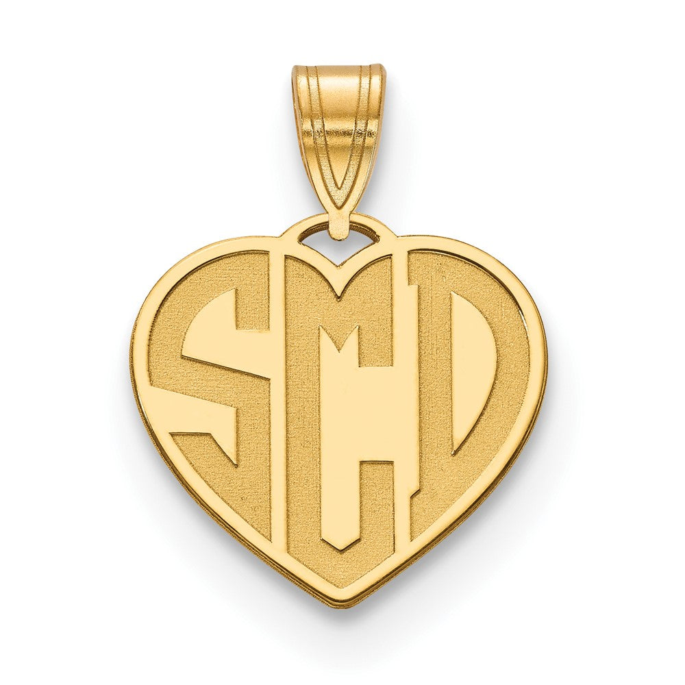 10K Yellow Gold Etched Monogram Heart Pendant