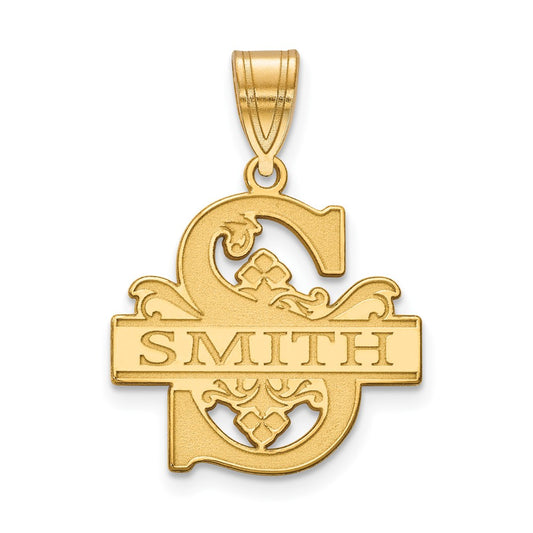 10K Yellow Gold Filigree Letter and Family Name Pendant