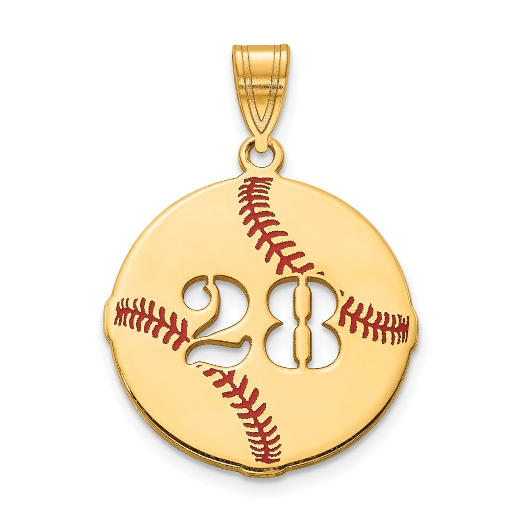 10K Yellow Or White Gold Epoxy Baseball with Cut-out Number Pendant