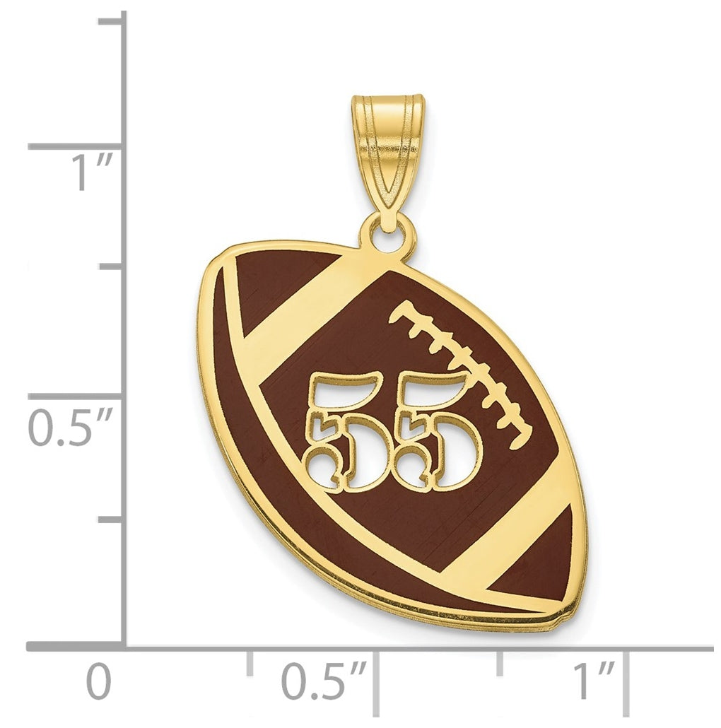 10K Yellow Or White Gold Epoxy Football with Cut-out Number Pendant