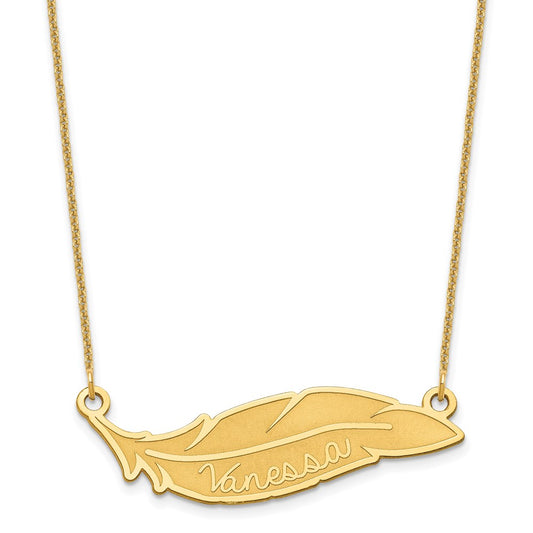 10K Yellow Gold Personalized Feather Necklace
