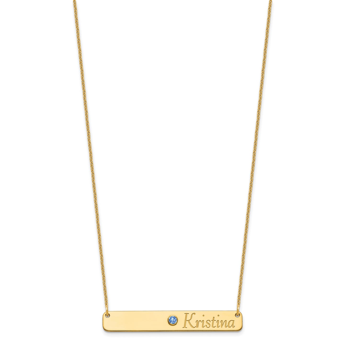 10K Yellow Gold Personalized Bar w/ 14k Bezel Birthstone Necklace