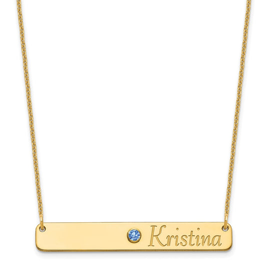10K Yellow Gold Personalized Bar w/ 14k Bezel Birthstone Necklace