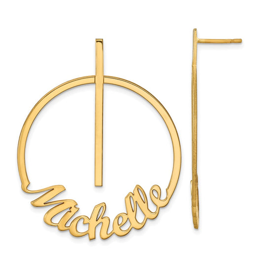10K Yellow Gold Small Circle Name Post Earrings