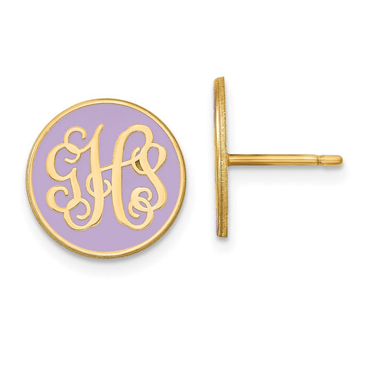 10K Yellow Gold Enameled Circle Monogram Post Earrings