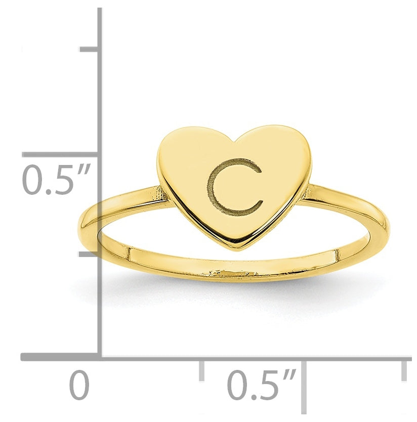10K Yellow Gold Initial Heart Signet Ring, Size 6