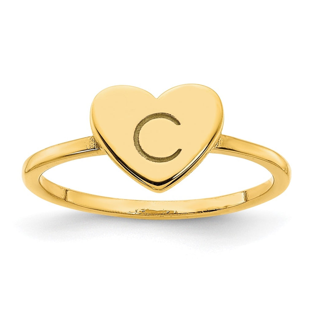 10K Yellow Gold Initial Heart Signet Ring, Size 6