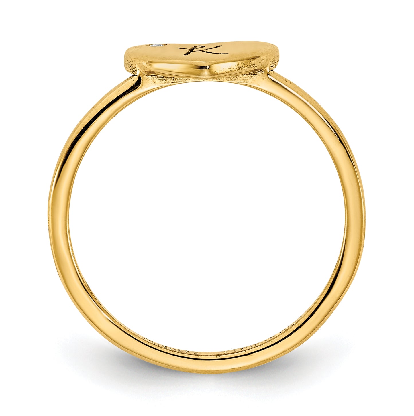 10K Yellow Gold Initial Heart with Diamond Signet Ring, Size 6