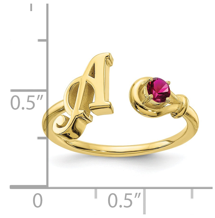10K Yellow Gold Letter A with Birthstone Ring