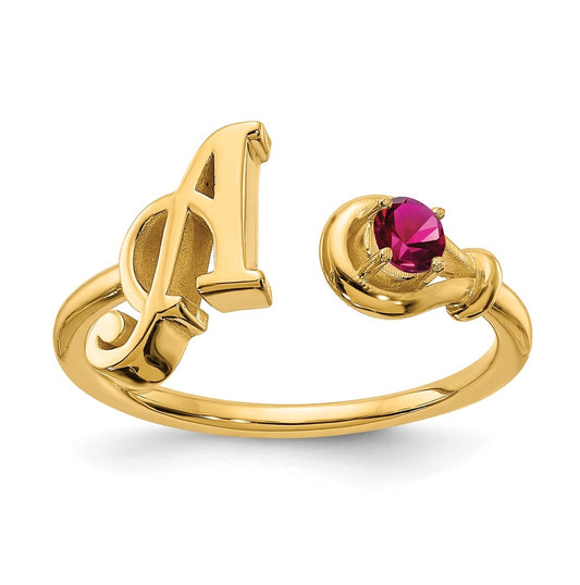 10K Yellow Gold Letter A with Birthstone Ring