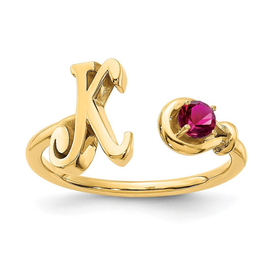 10K Yellow Gold Letter K with Birthstone Ring