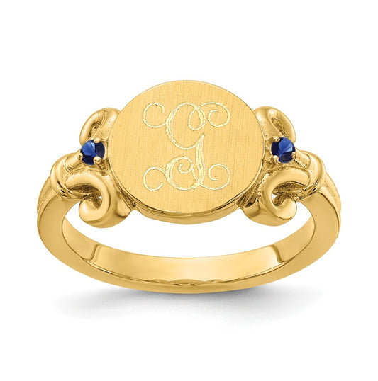 10K Yellow Gold Fancy Initial with Crsytal Birthstones Ring, Size 6