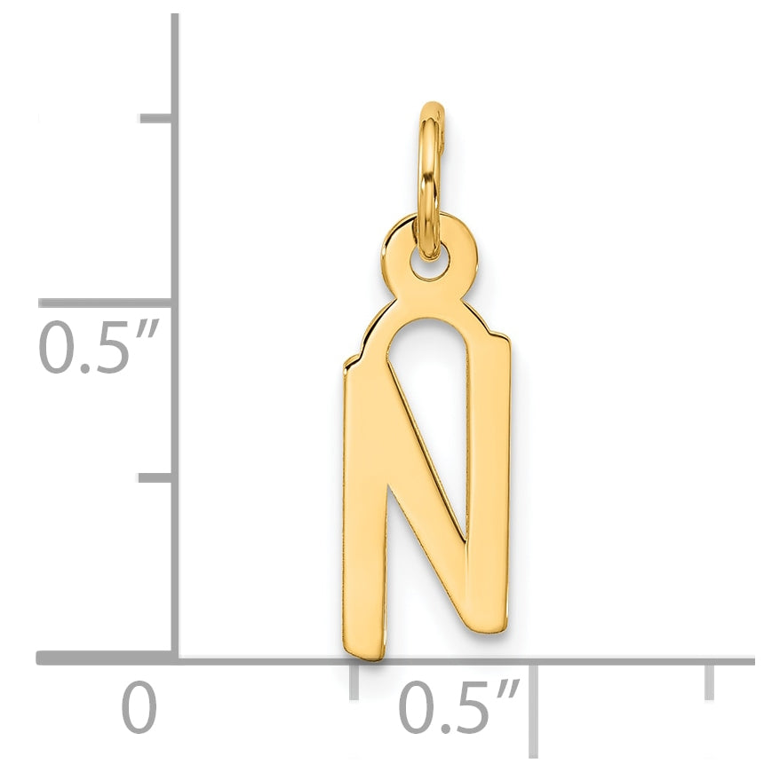 10K Yellow Gold Large Slanted Block Initial N Charm