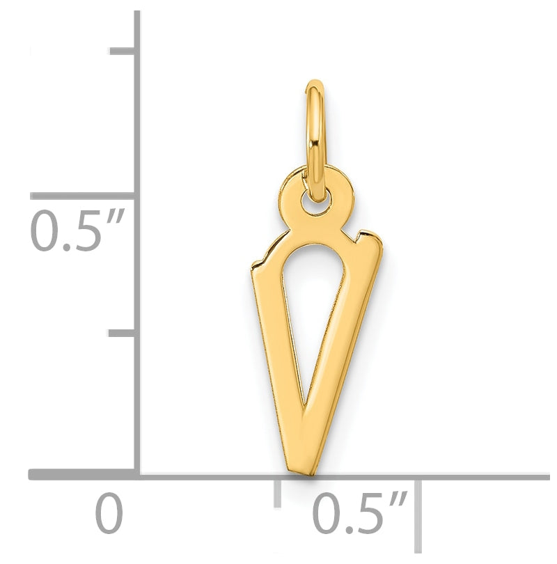 10K Yellow Gold Large Slanted Block Initial V Charm
