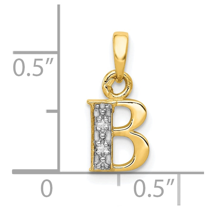 10K Yellow Gold and Rhodium Diamond Initial B Pendant