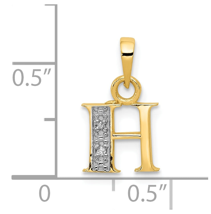10K Yellow Gold and Rhodium Diamond Initial H Charm