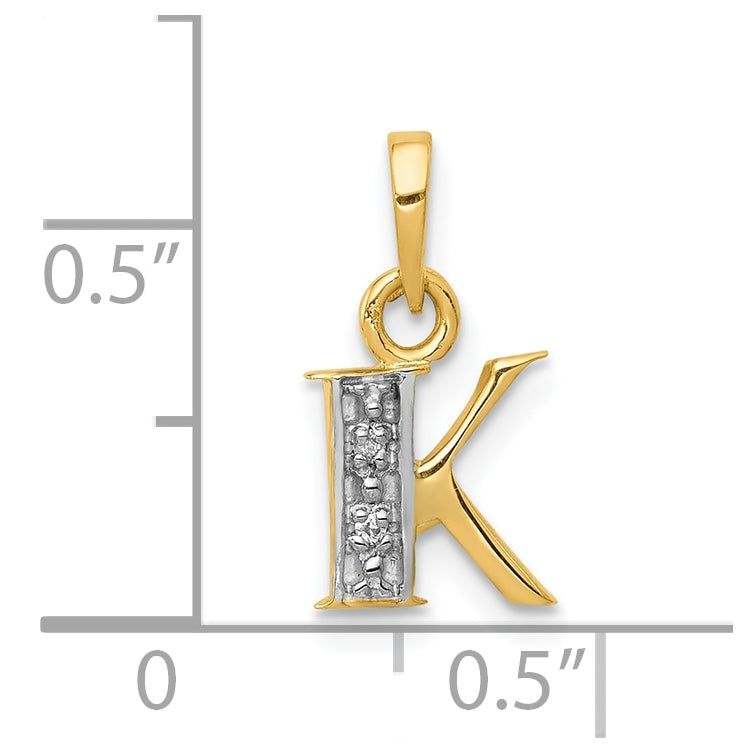 10K Yellow Gold and Rhodium Diamond Initial K Charm