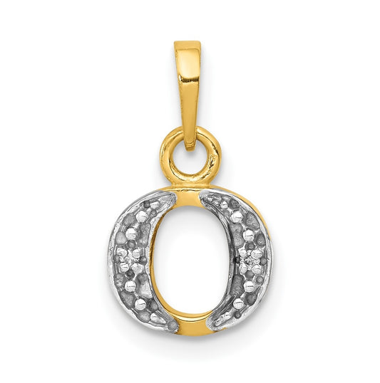 10K Yellow Gold and Rhodium Diamond Initial O Charm