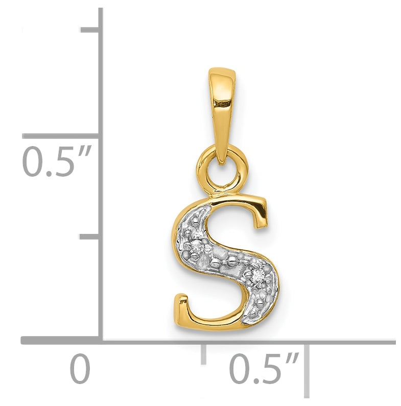 10K Yellow Gold and Rhodium Diamond Initial S Charm