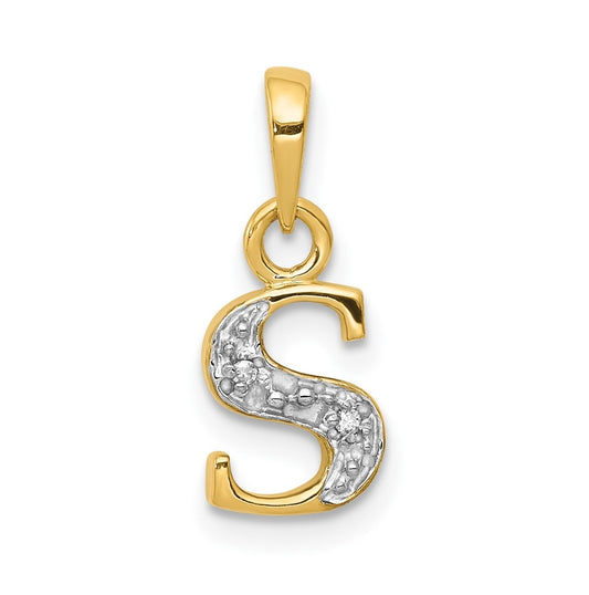 10K Yellow Gold and Rhodium Diamond Initial S Charm