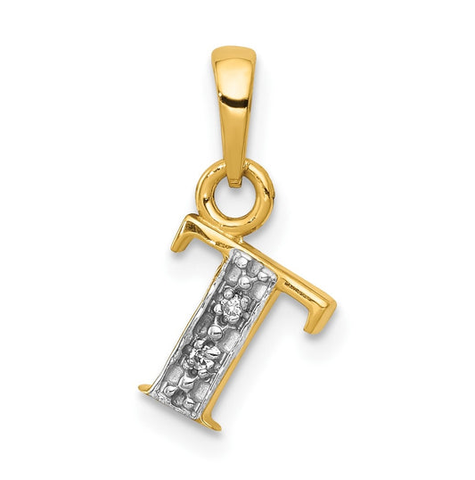 10K Yellow Gold and Rhodium Diamond Initial T Charm
