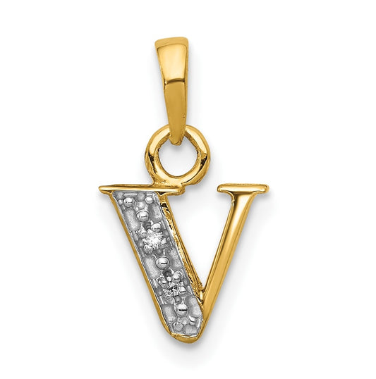 10K Yellow Gold and Rhodium Diamond Initial V Charm