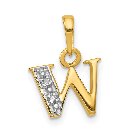 10K Yellow Gold and Rhodium Diamond Initial W Charm