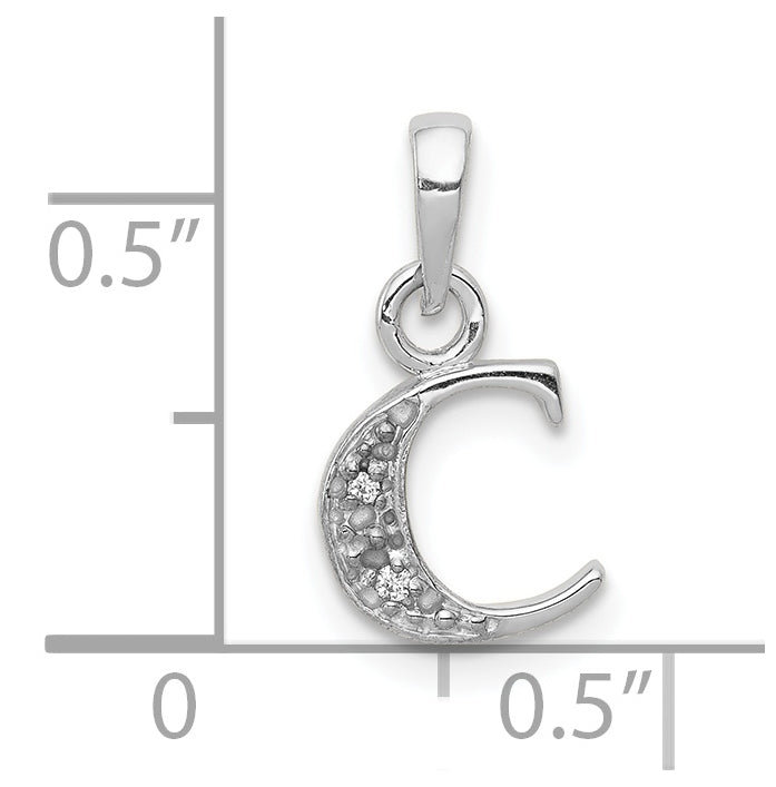 10K White Gold Diamond Initial C Pendant