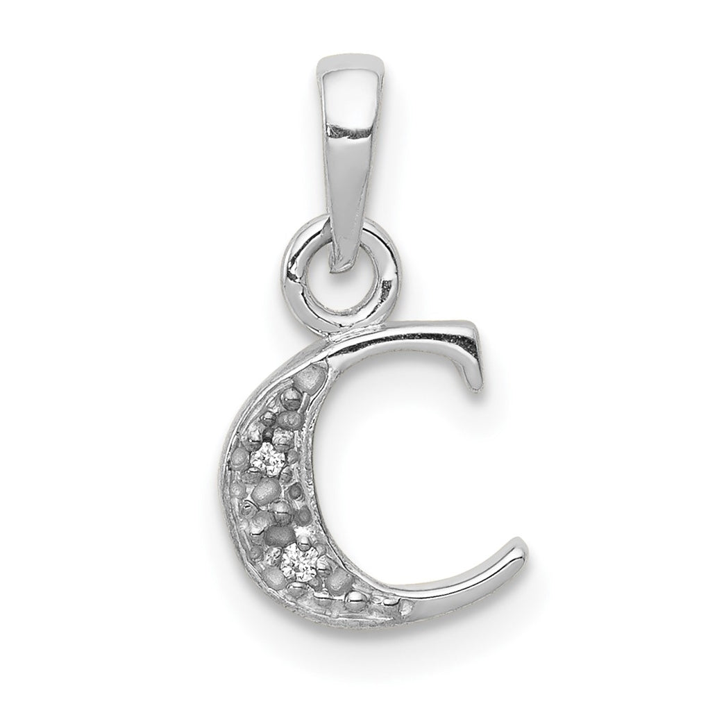 10K White Gold Diamond Initial C Pendant